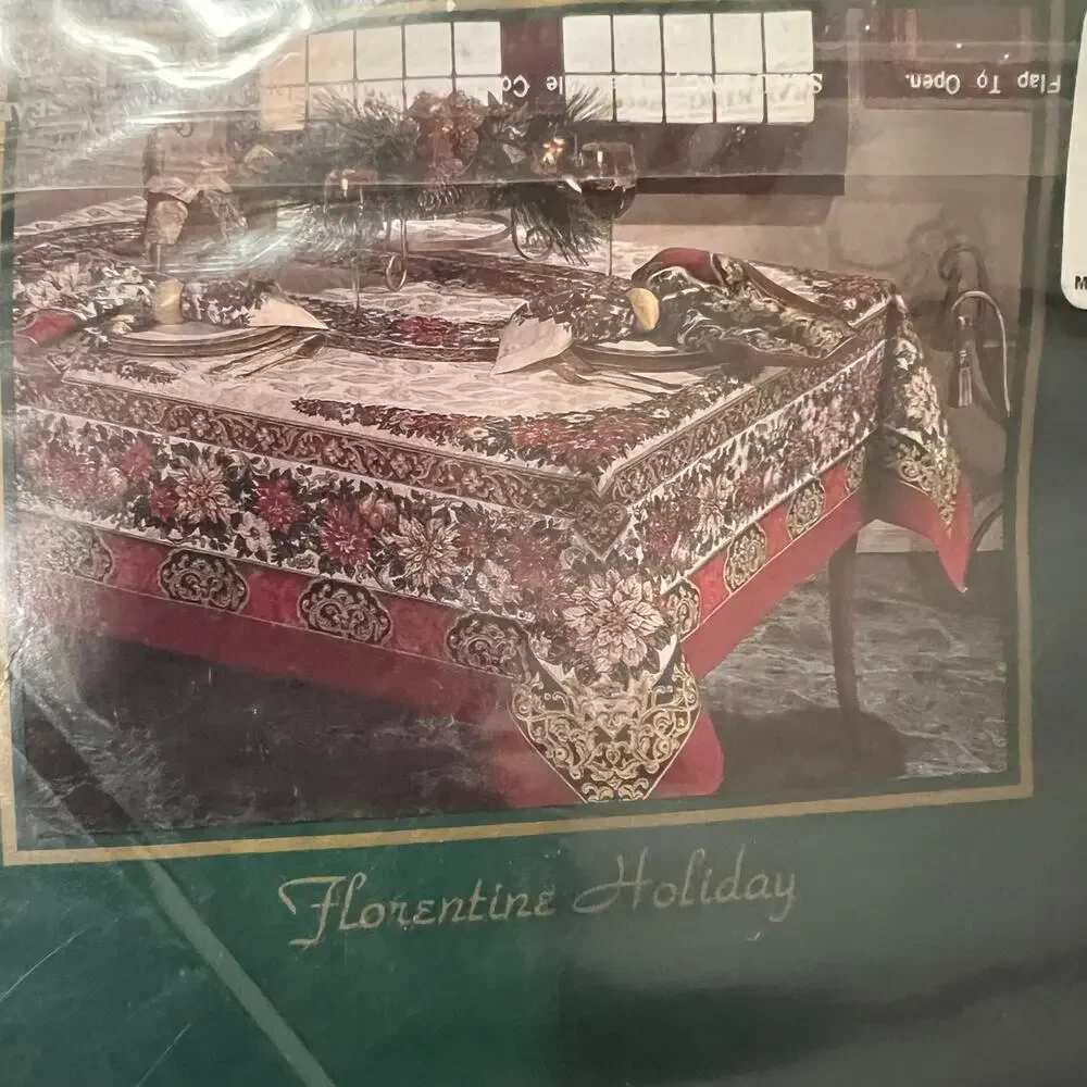 NWT Florentine Holiday Tablecloth Christmas Theme Covering 60” x 84” Oblong